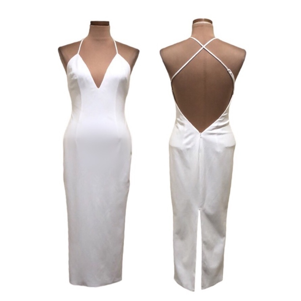 NWT Katie May My Vibe Midi Dress Size Small White Open Back Plunge V-Neck